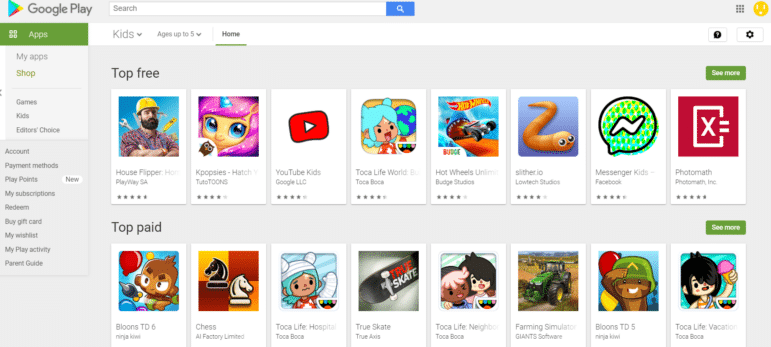 Screen shot of google play store featuring apps